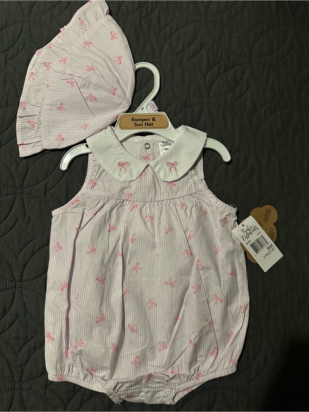 Children's Pink Bow Romper with Matching Sun Hat - Brand: